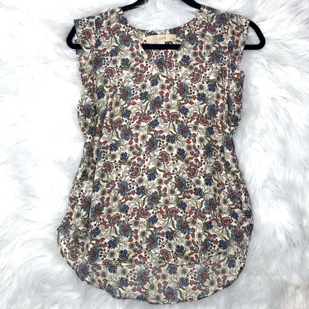 XS Petite LOFT Paisley Floral Tank Top Blouse Ruffle